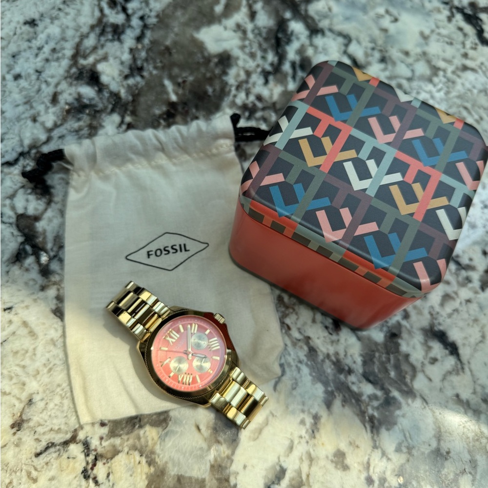 Fossil Gold Watch with Orange Face - Picture 5 of 11